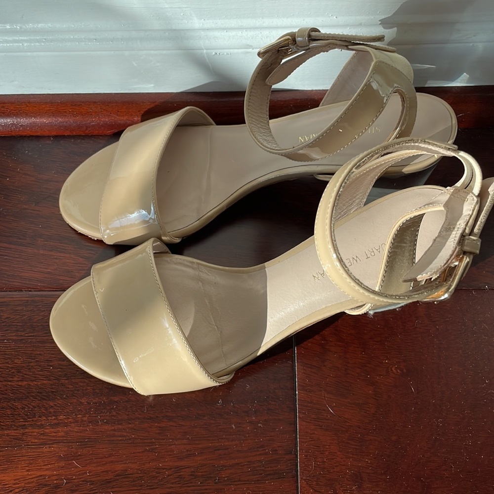 Stuart Weitzman Nearlynude Block-Heel Leather San… - image 6